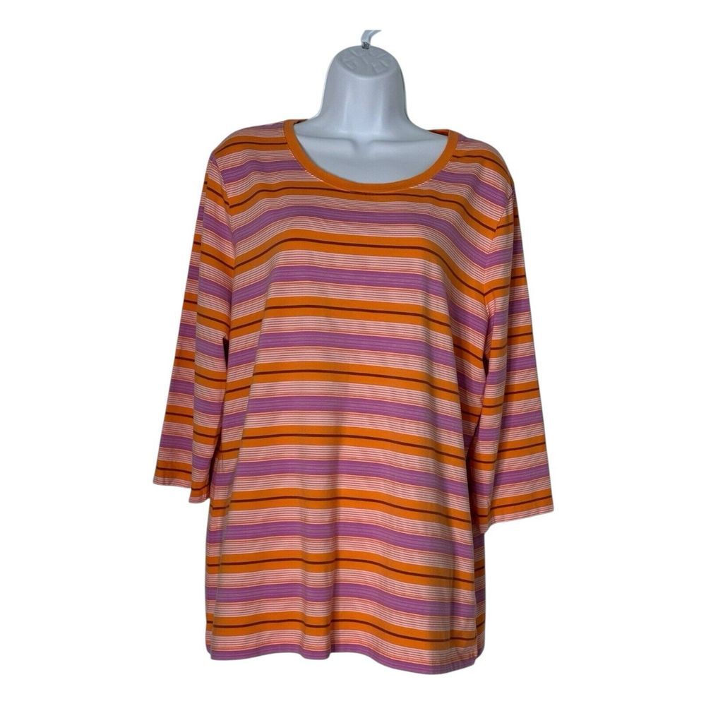 Isaac Mizrahi Live XL Striped‎ Colorful Cotton Blend 3/4 Sleeves Top